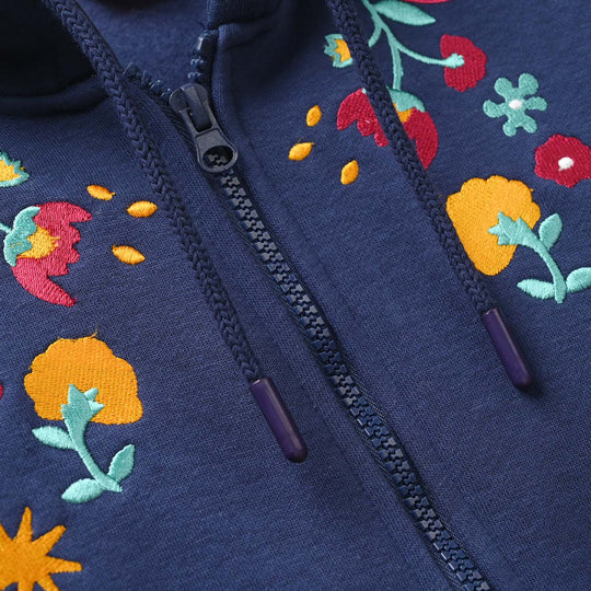Girls Fleece Jacket Flowers - Navy