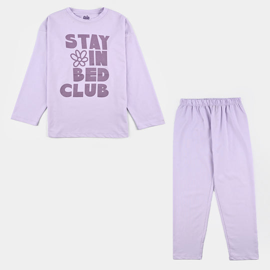 Girls Poly Cotton Jersey N-Suit STAY IN BED CLUB - Purple