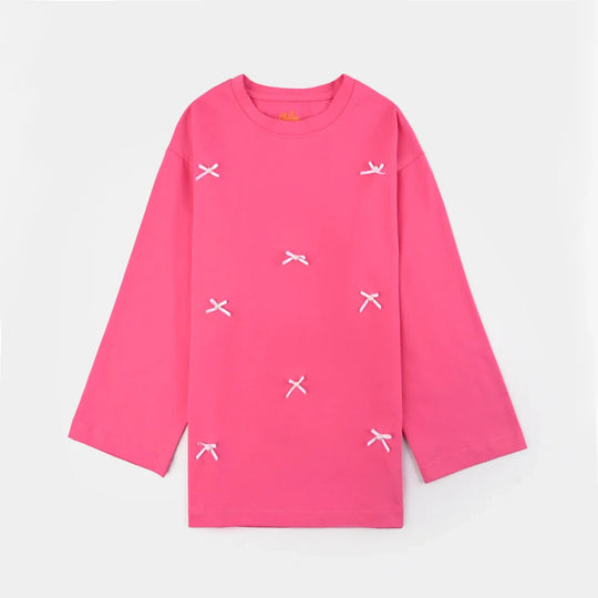 Girls Jacquard Jersey T-Shirt F/S BOWS-PINK