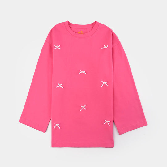 Girls Jacquard Jersey T-Shirt F/S BOWS-PINK