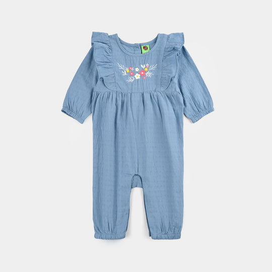 Infant Girls Cotton Jacquard Woven Romper-Blue Hues-Blue
