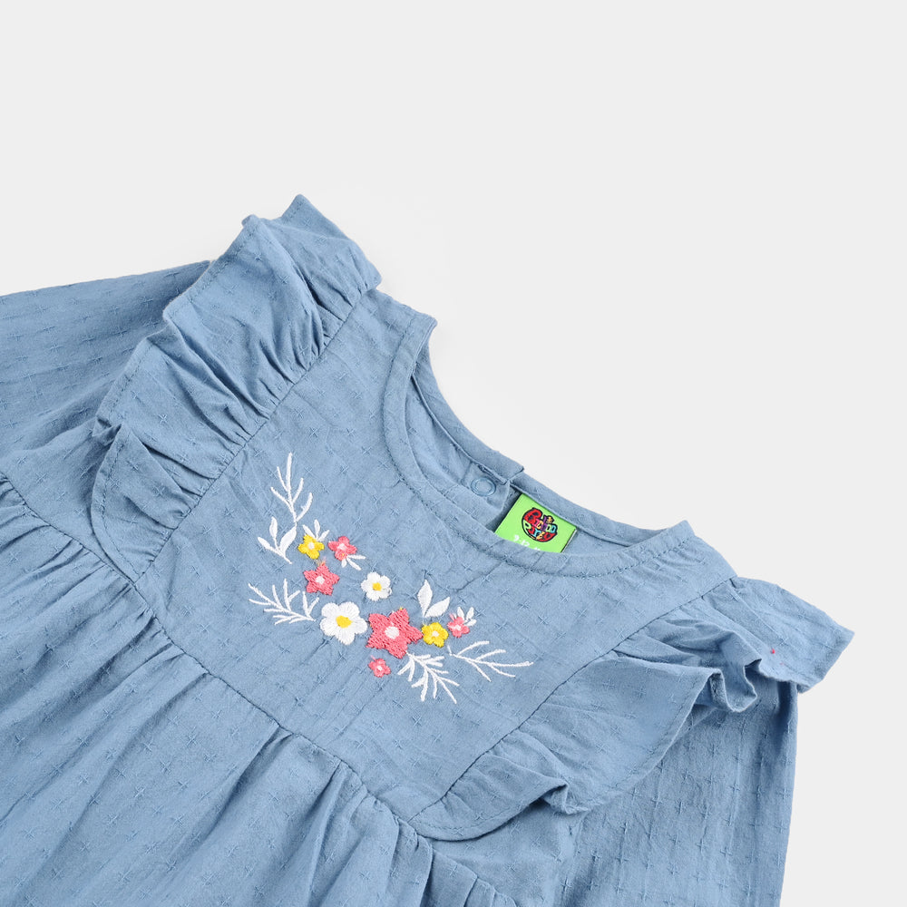 Infant Girls Cotton Jacquard Woven Romper-Blue Hues-Blue