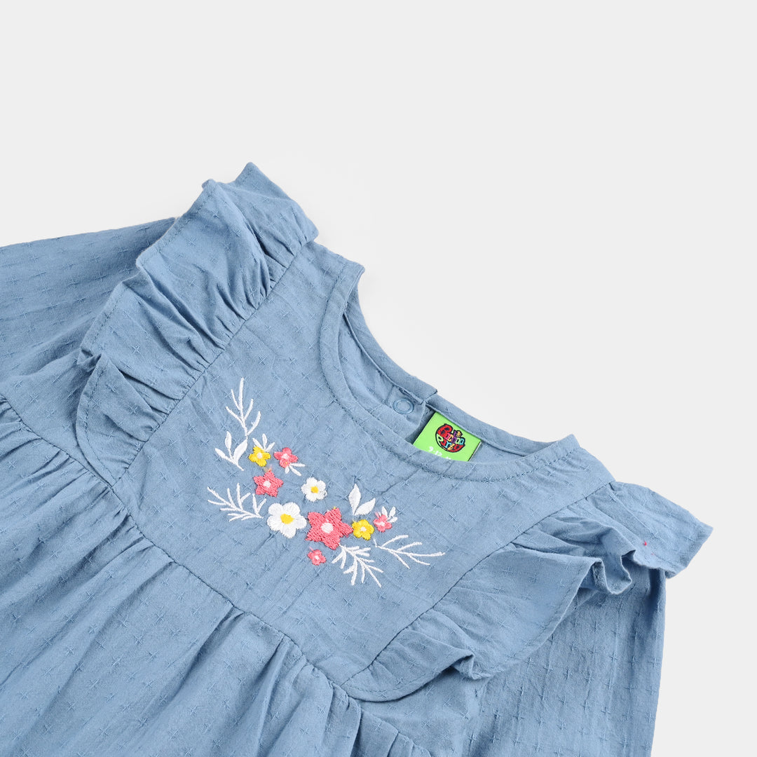 Infant Girls Cotton Jacquard Woven Romper-Blue Hues-Blue