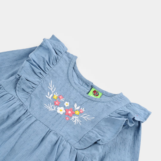 Infant Girls Cotton Jacquard Woven Romper-Blue Hues-Blue