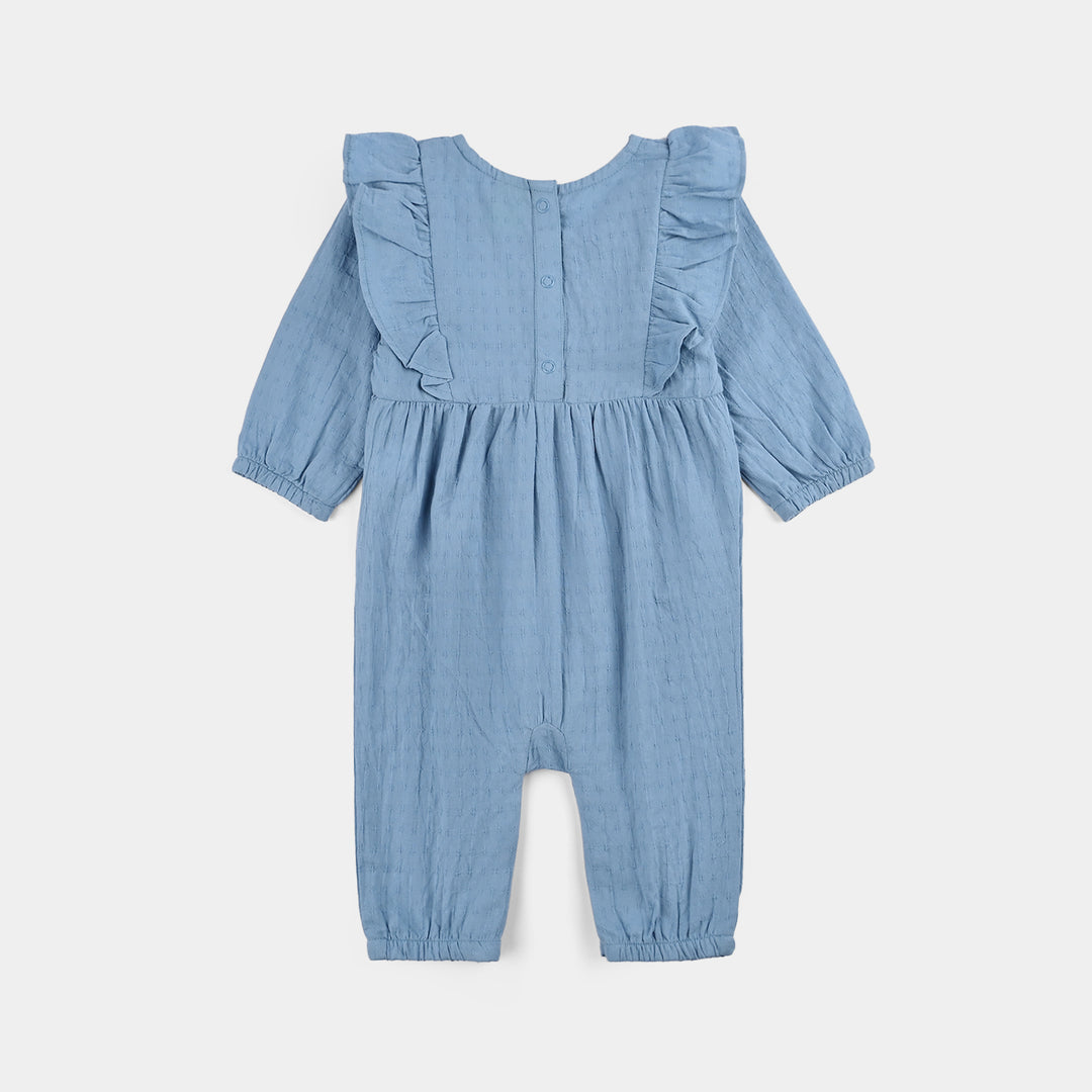 Infant Girls Cotton Jacquard Woven Romper-Blue Hues-Blue