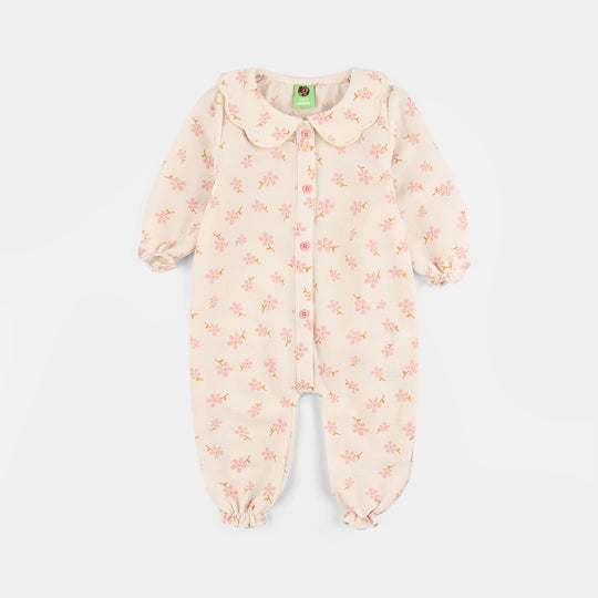 Infant Girls Chiffon Woven Romper-Crinkle Flower-White