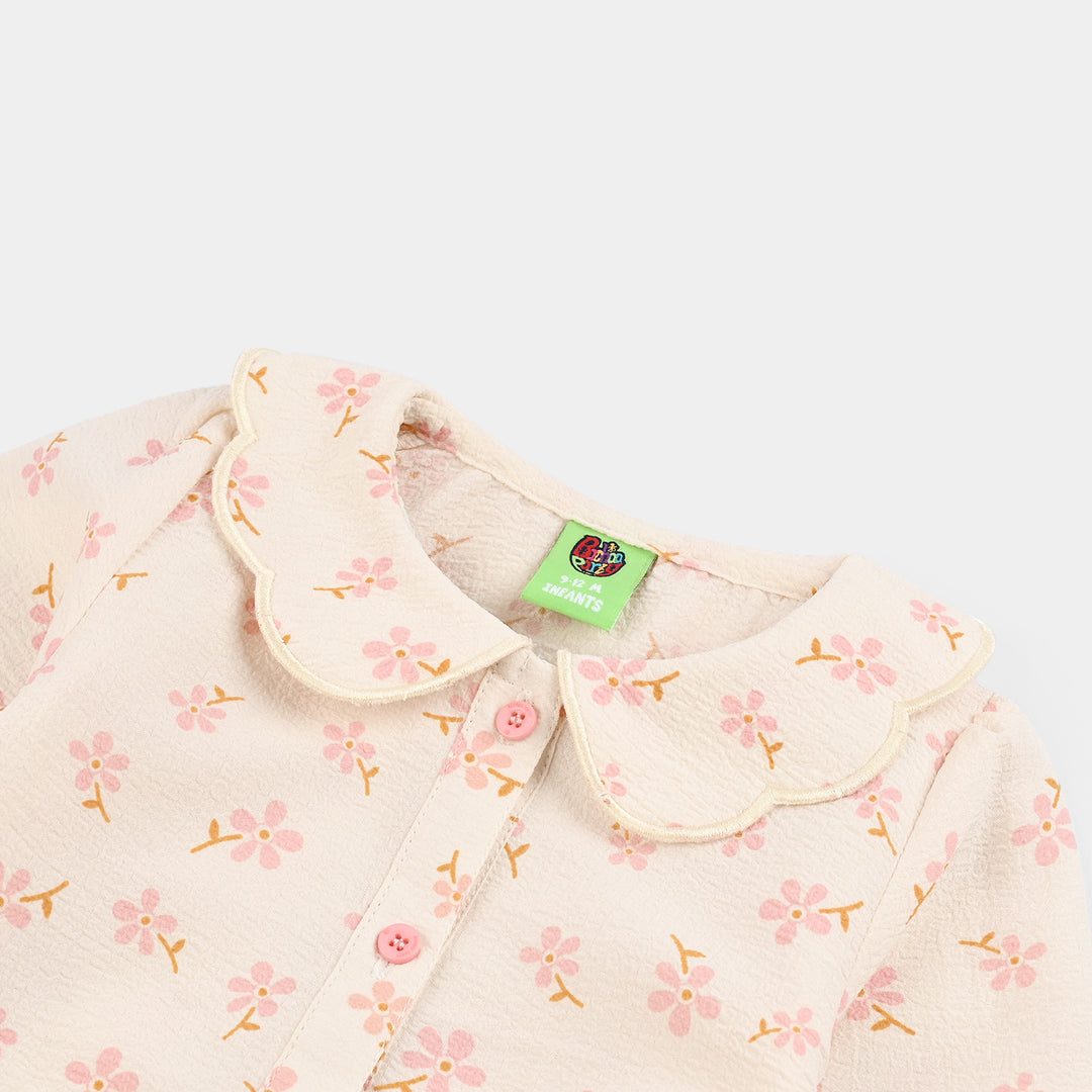 Infant Girls Chiffon Woven Romper-Crinkle Flower-White