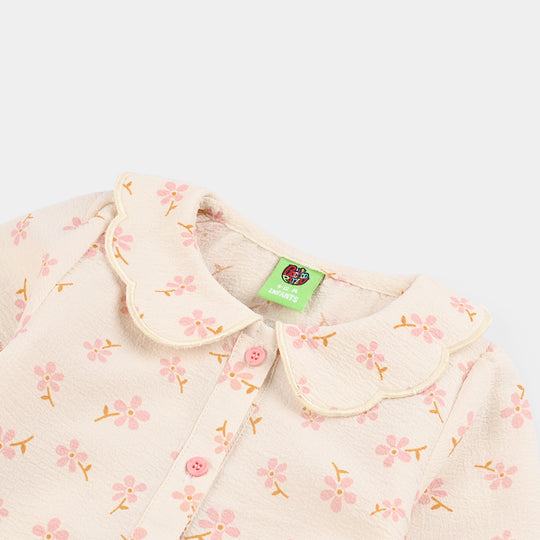 Infant Girls Chiffon Woven Romper-Crinkle Flower-White