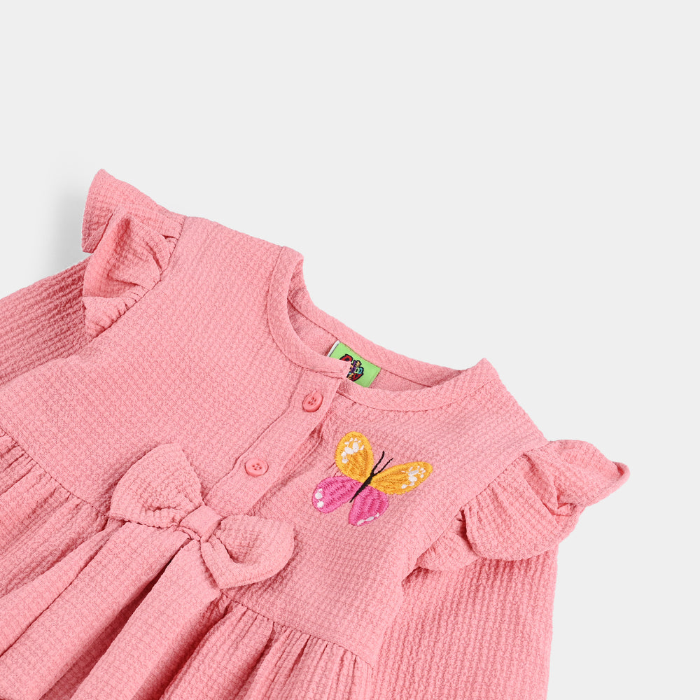 Infant Girls Seersucker Woven Romper-Fashion Bow-Pink