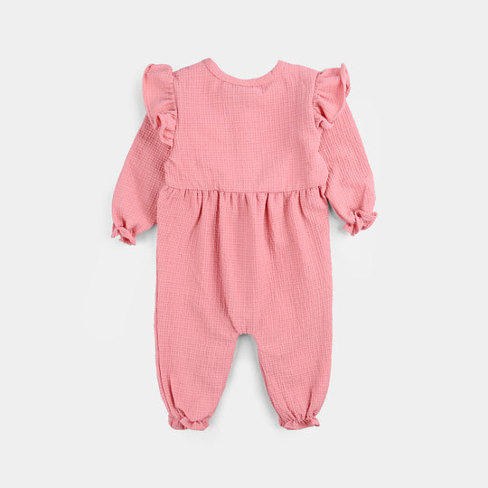 Infant Girls Seersucker Woven Romper-Fashion Bow-Pink