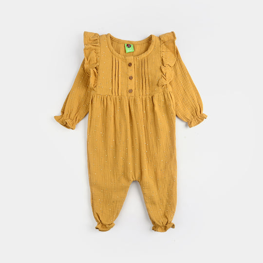 Infant Girls Cotton Woven Romper-Mini Sparkle-Mustard