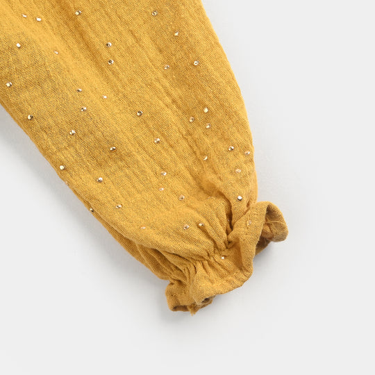 Infant Girls Cotton Woven Romper-Mini Sparkle-Mustard