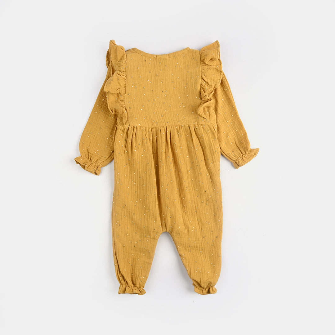 Infant Girls Cotton Woven Romper-Mini Sparkle-Mustard