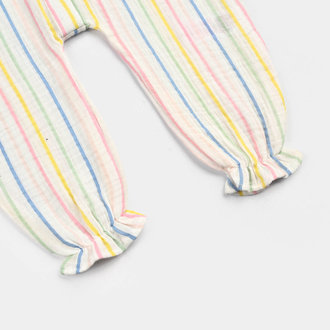 Infant Girls Cotton Woven Romper-Multi Stripe - WHITE