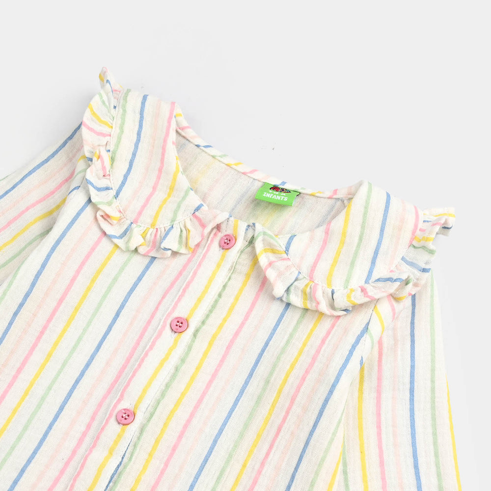 Infant Girls Cotton Woven Romper-Multi Stripe - WHITE