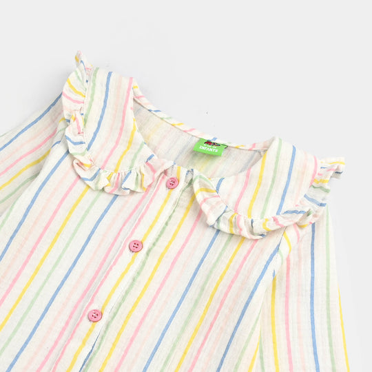 Infant Girls Cotton Woven Romper-Multi Stripe - WHITE