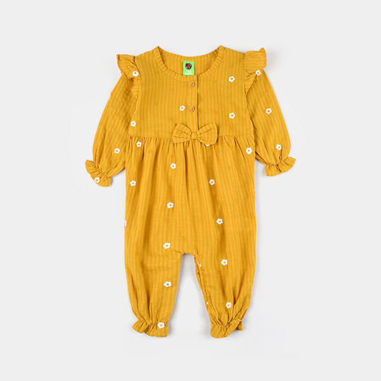 Infant Girls Cotton Jacquard Woven Romper-Orchid Bloom-Yellow