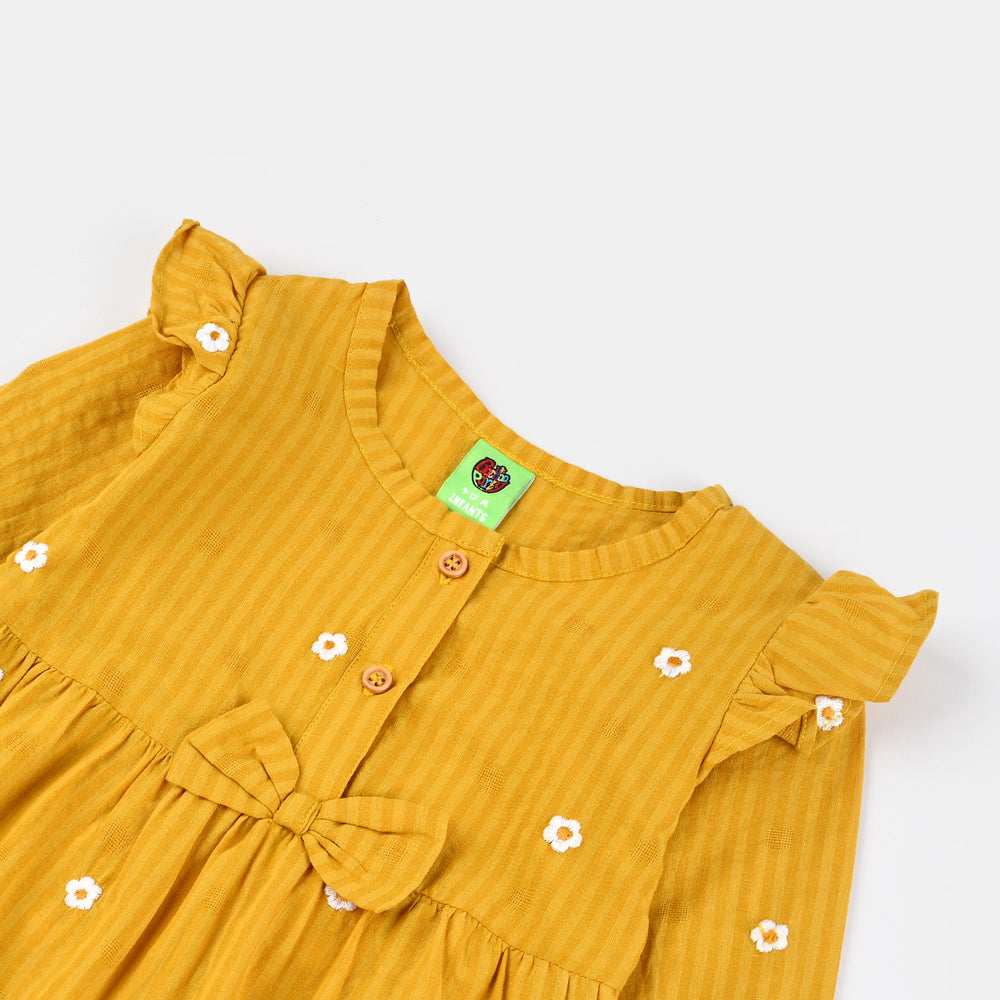 Infant Girls Cotton Jacquard Woven Romper-Orchid Bloom-Yellow