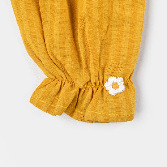 Infant Girls Cotton Jacquard Woven Romper-Orchid Bloom-Yellow