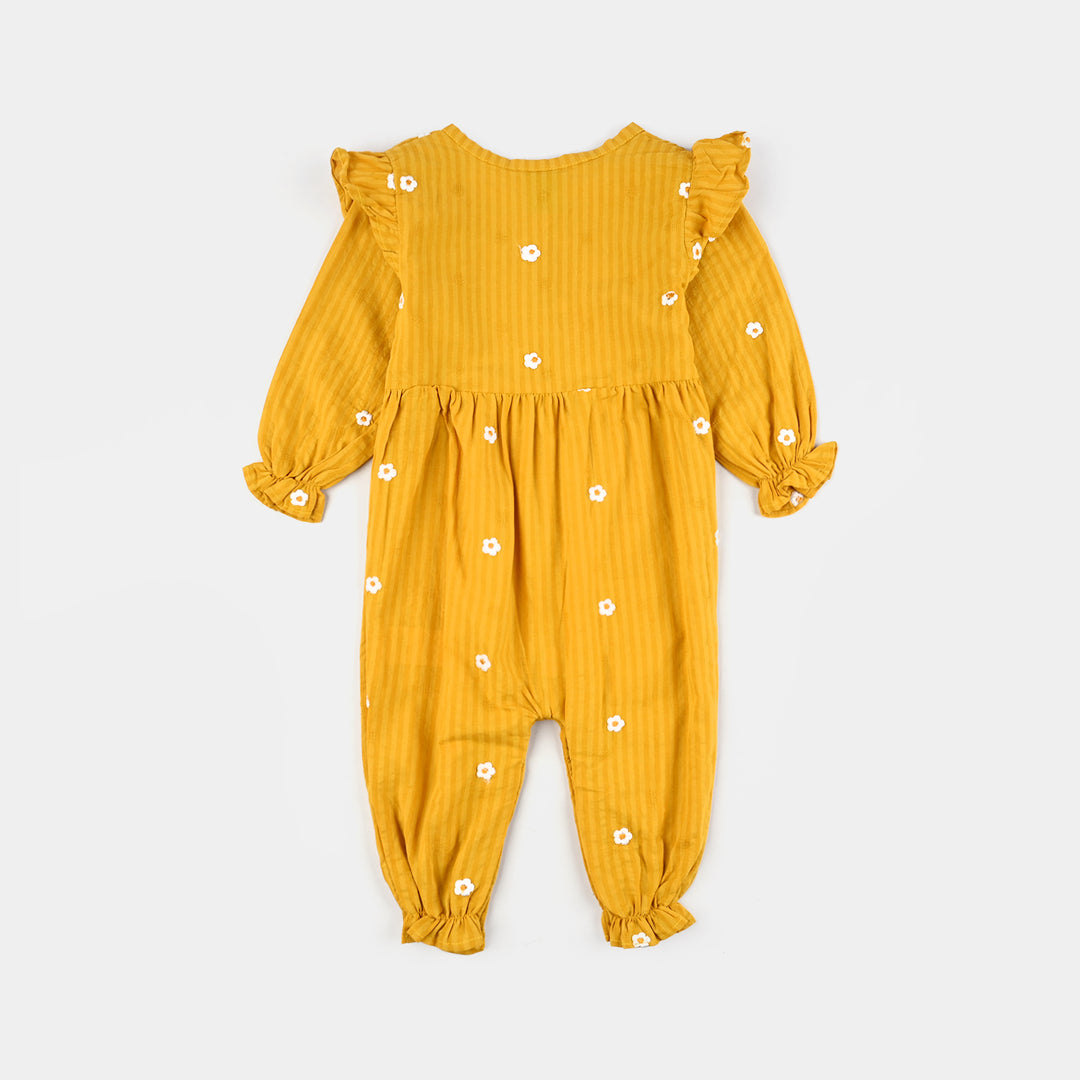 Infant Girls Cotton Jacquard Woven Romper-Orchid Bloom-Yellow