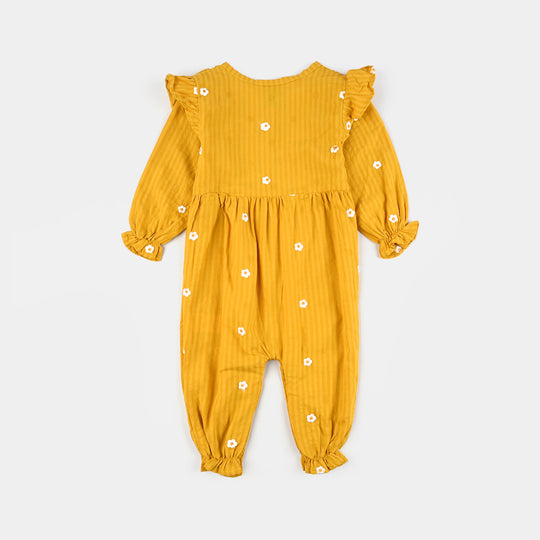 Infant Girls Cotton Jacquard Woven Romper-Orchid Bloom-Yellow
