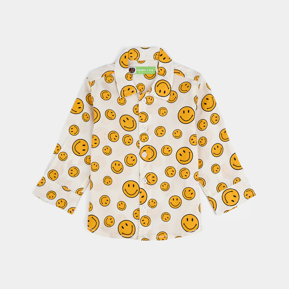 Infant Boys Cotton Poplin Suit-Smile - Off White