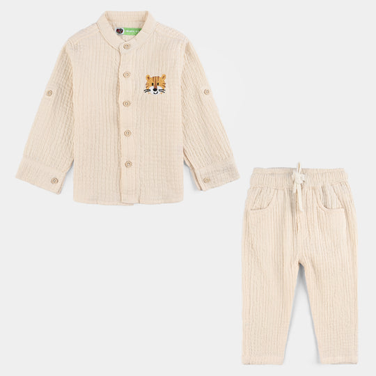 Infant Boys Poly Crinkle Suit-Little Friends-Off White