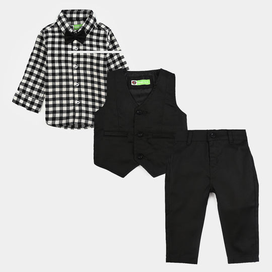 Infant Boys Cotton Twill 3PC Suit-Tiny Tux-BLACK