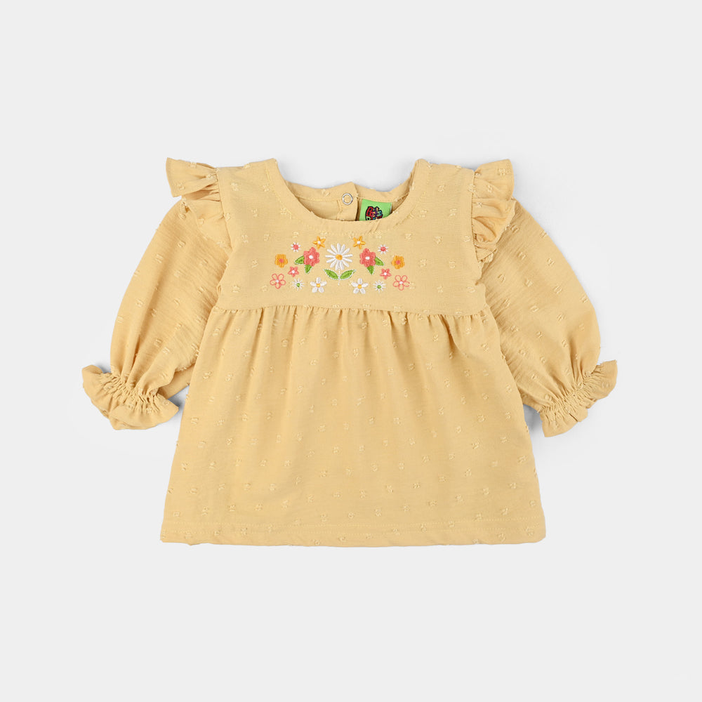 Infant Girls Cotton Jacquard 2 Pc Suit-Bloom Hues-Yellow