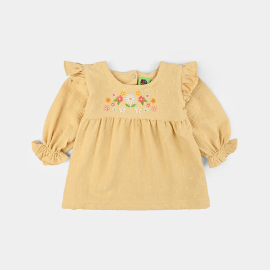 Infant Girls Cotton Jacquard 2 Pc Suit-Bloom Hues-Yellow