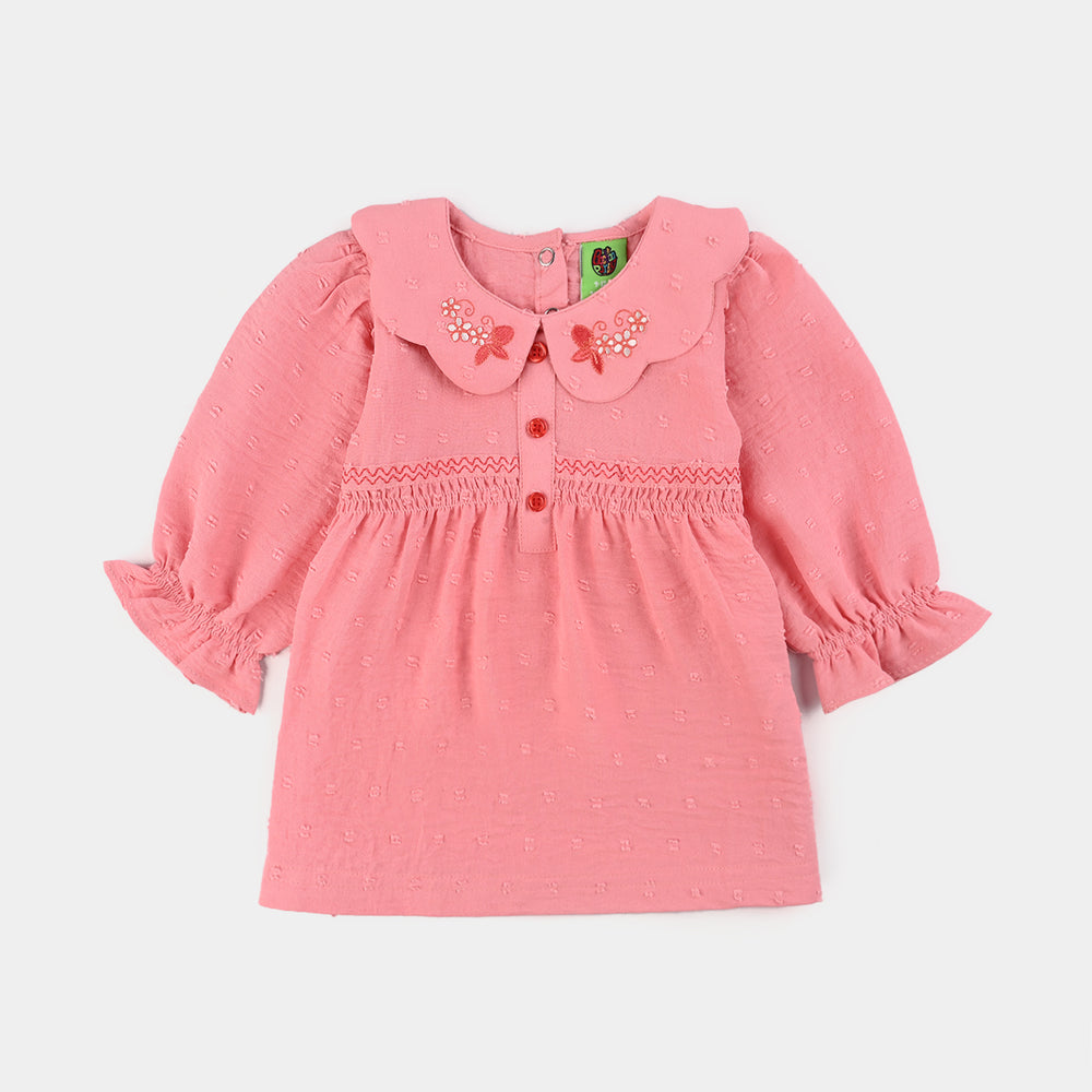 Infant Girls Cotton Jacquard 2 Pc Suit-Pink Dusk-Light Pink