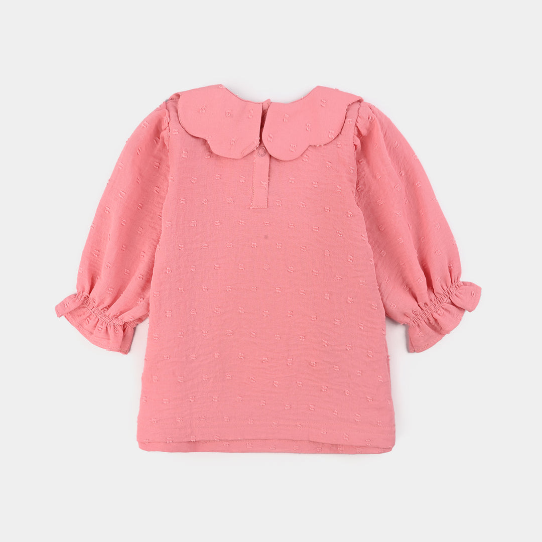 Infant Girls Cotton Jacquard 2 Pc Suit-Pink Dusk-Light Pink
