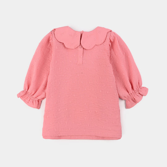 Infant Girls Cotton Jacquard 2 Pc Suit-Pink Dusk-Light Pink