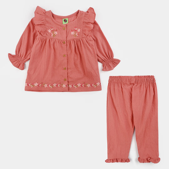 Infant Girls Chiffon 2 Pc Suit-Butter Gold-PINK