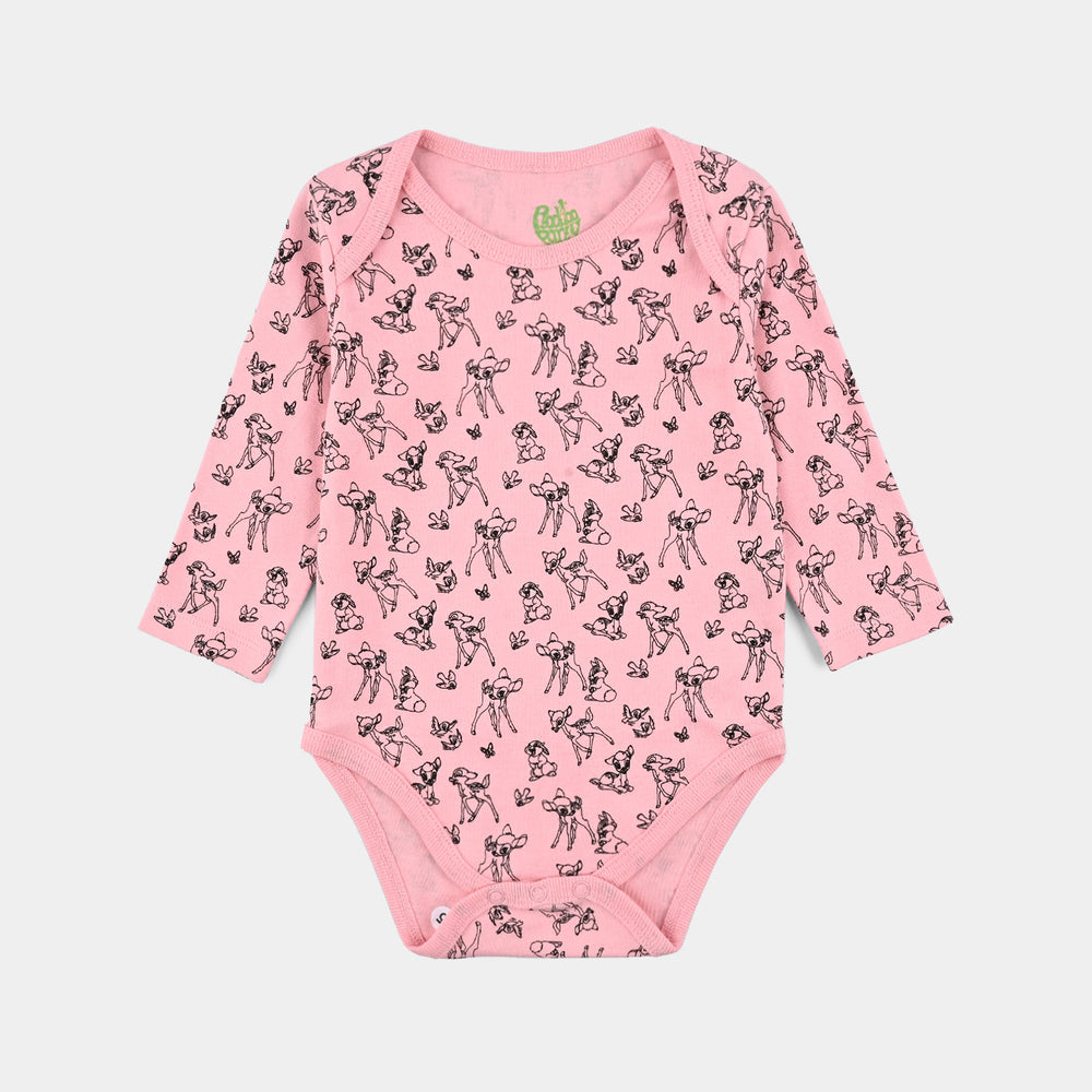 Infant Girls Cotton Interlock Bambi Basic Romper F/S Pack OF 3 - Pink.White