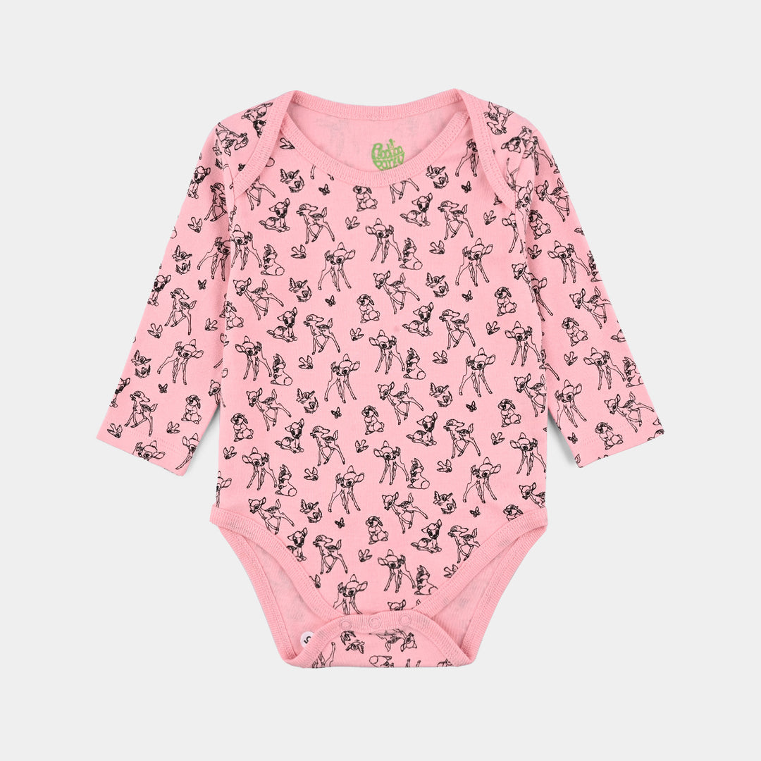 Infant Girls Cotton Interlock Bambi Basic Romper F/S Pack OF 3 - Pink.White