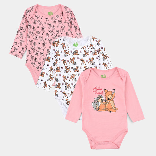 Infant Girls Cotton Interlock Bambi Basic Romper F/S Pack OF 3 - Pink.White