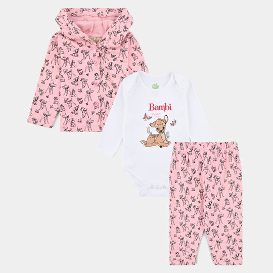 Infant Girls Cotton Interlock Bambi 3 Piece Suit - Pink/White