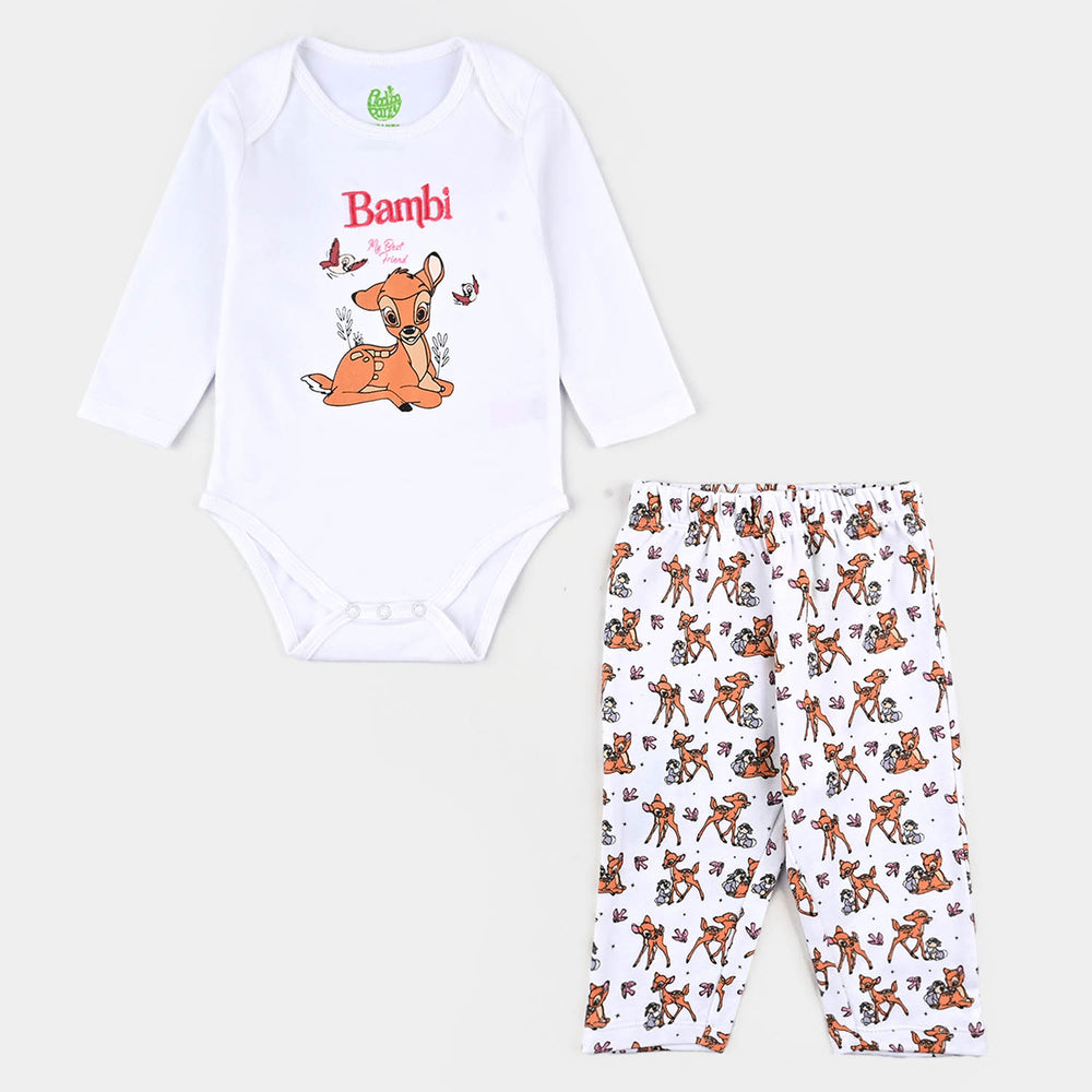 Infant Girls Cotton Interlock Bambi 4 Piece Set- WHITE