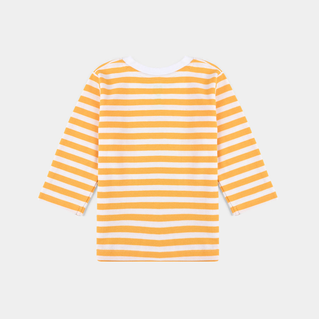 Infant Boys Cotton Interlock Pyjama + Tee F/S-White/Yellow Stripe