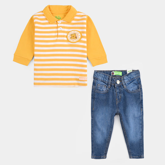 Infant Boys Cotton Interlock Pant + Tee F/S-Yellow