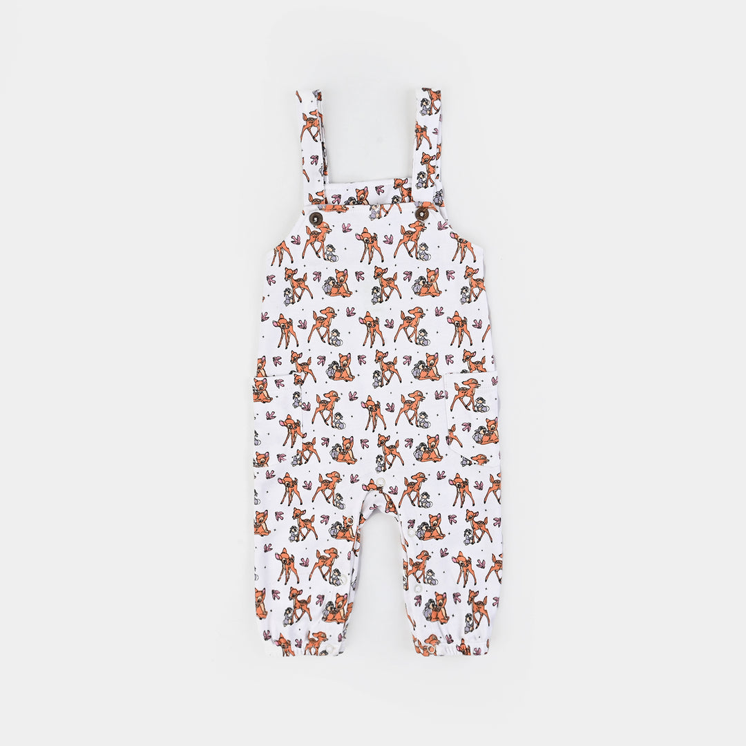 Infant Girls Cotton Interlock Dangri + Tee F/S Bambi-White/Pink Stripes