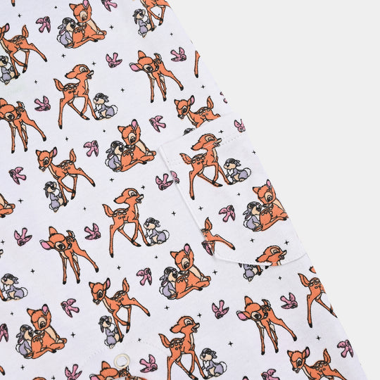 Infant Girls Cotton Interlock Dangri + Tee F/S Bambi-White/Pink Stripes