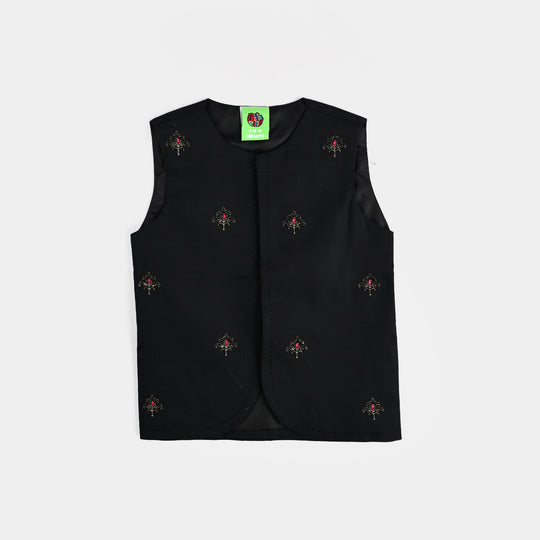 Infant Boys Cotton Poplin Waistcoat EMB - BLACK