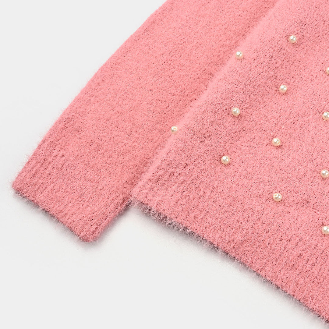 Teens Girls Acrylic Sweater Pearls-Pink