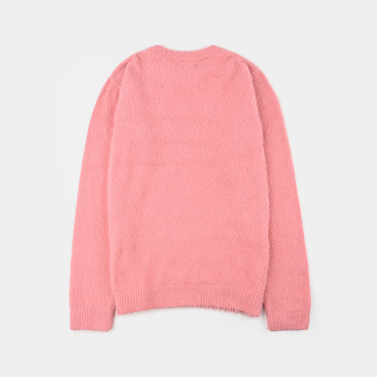 Teens Girls Acrylic Sweater Pearls-Pink