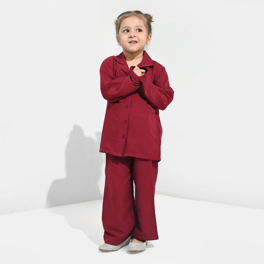 Girls Viscose Woven Nightwear-Basic-Red