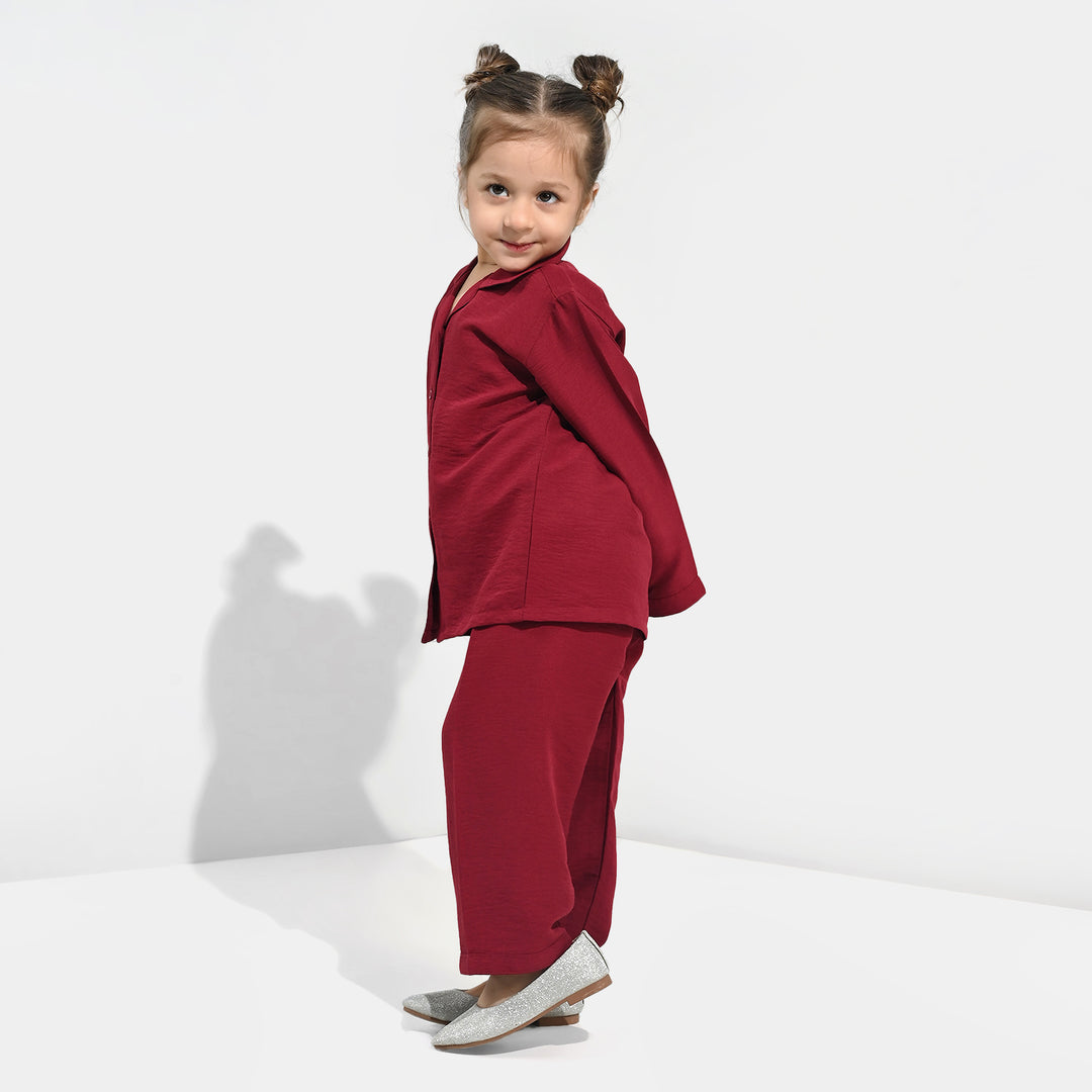 Girls Viscose Woven Nightwear-Basic-Red