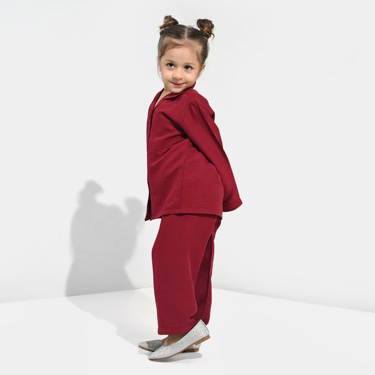 Girls Viscose Woven Nightwear-Basic-Red