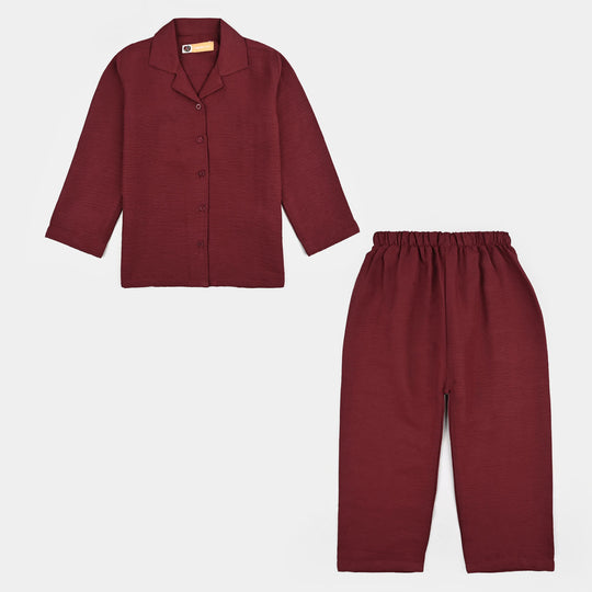 Girls Viscose Woven Nightwear-Basic-Red
